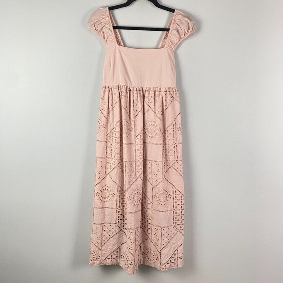HATCH Maternity The Ivy Eyelet Midi Dress in Blush Pink Size 2 Cotton - Picture 1 of 11
